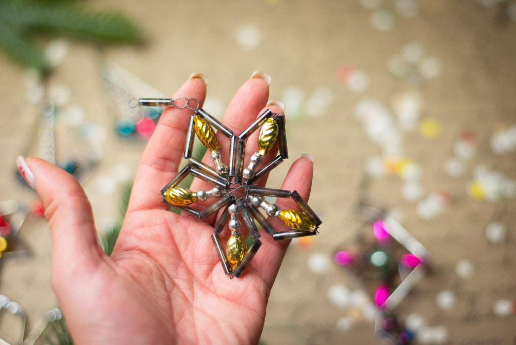Vintage Geometric Glass Ornaments – Set of 5