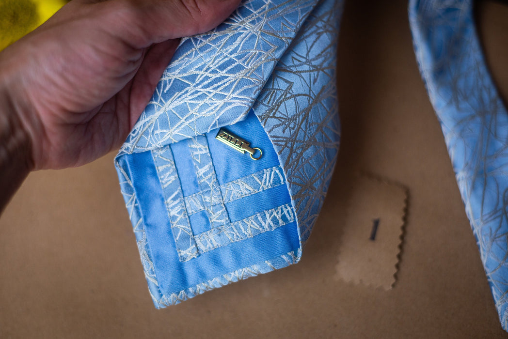 Vintage Silk Necktie – Blue Wedding Tie With Abstract Design For Groomsmen
