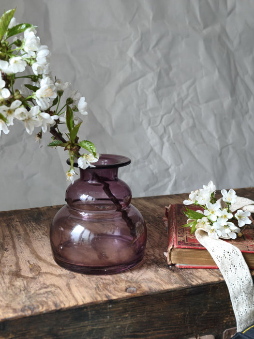 Mid Century Purple Glass Vase, Small Amethyst Bud Vase Decor