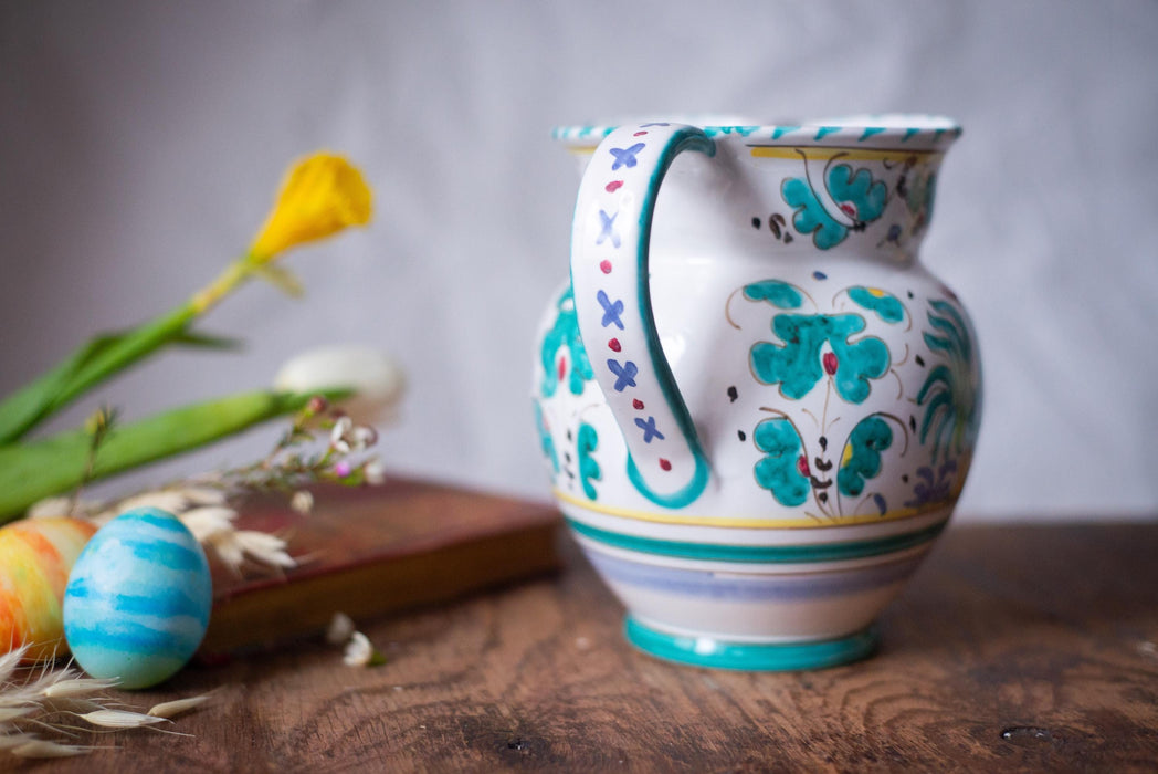 Italian Deruta Rooster Pitcher – Hand Painted Ceramic Vase