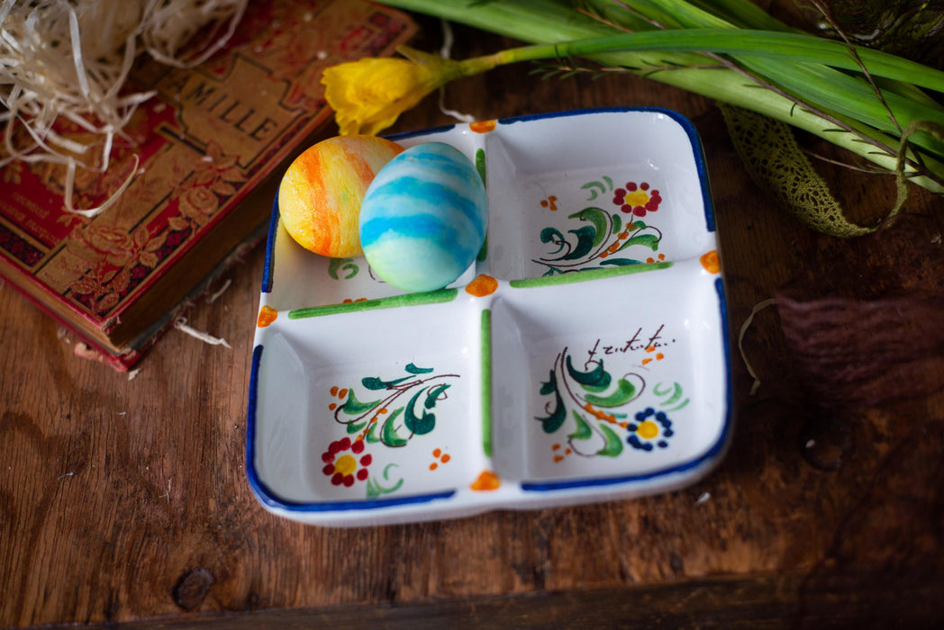 Vintage Italian Ceramic Divided Serving Dish – Hand Painted Floral Platter