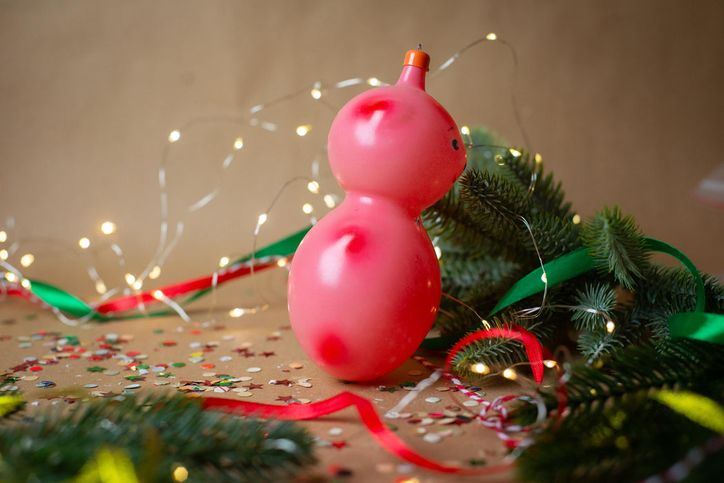 Pink Bear Ornament – Hand Painted Glass Christmas Ornament | Rustic Xmas Decor