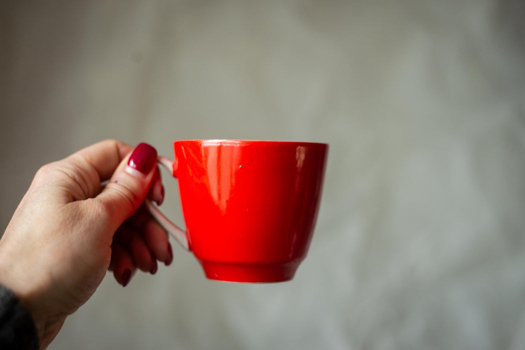 Vintage Red Tea Cup & Saucer, Ukrainian Porcelain, 1970s Retro Tea Set, Collectible Tableware