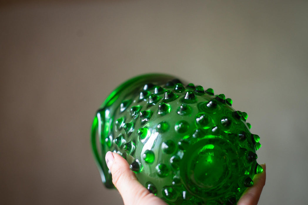 Vintage Green Hobnail Glass Ice Bucket