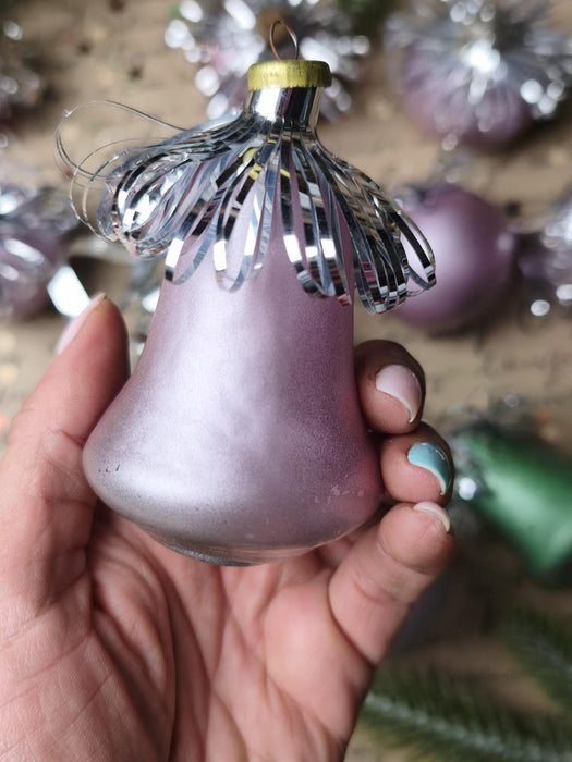 Vintage Frosted Glass Ornament Set – Purple & Green GDR