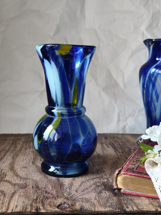 Vintage Murano Style Glass Vase, Cobalt Blue Art Glass, 1970s Bud Vase