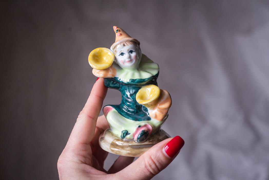 Vintage Porcelain Clown Figurine, German Barrel Italian Harlequin