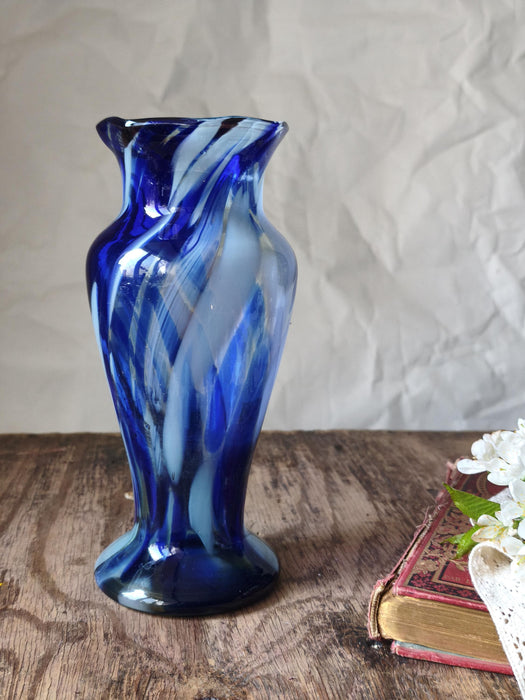 Vintage Murano Style Glass Vase, Cobalt Blue Art Glass, 1970s Bud Vase
