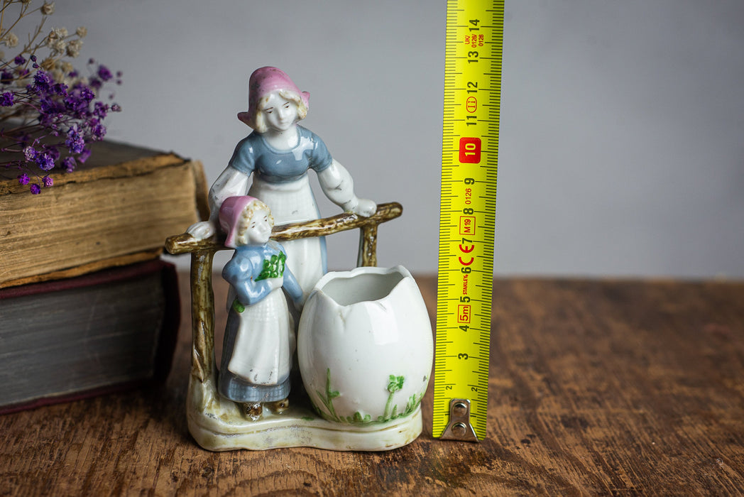Easter Porcelain Figurine – Vintage Ceramic Woman With Girl Statuette