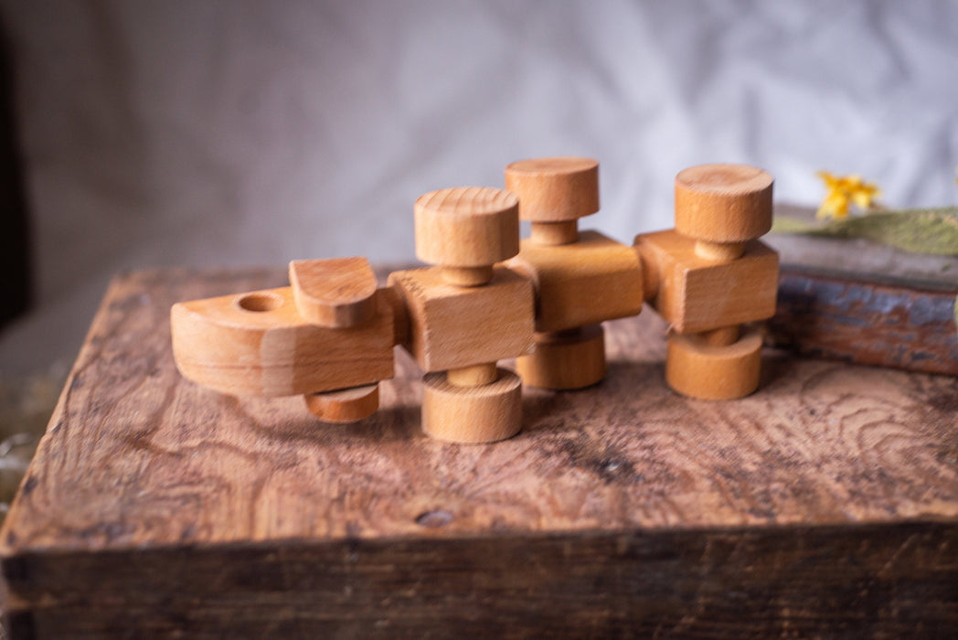 Vintage Wooden Dog Toy, Natural Wood Pull-Along Puppy on Wheels