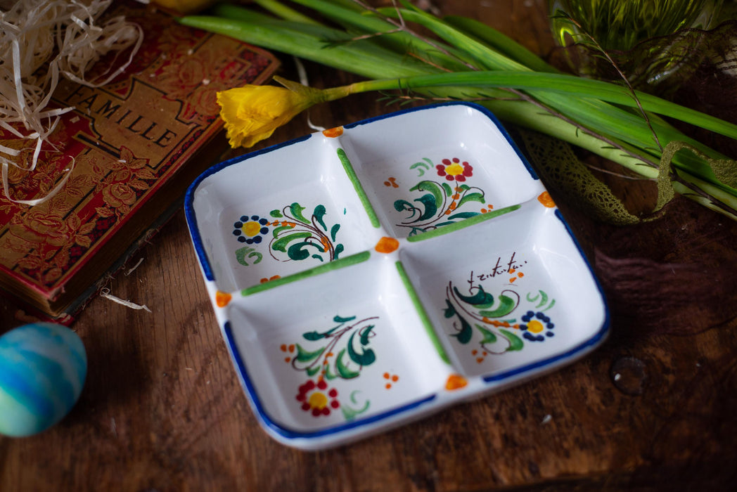 Vintage Italian Ceramic Divided Serving Dish – Hand Painted Floral Platter
