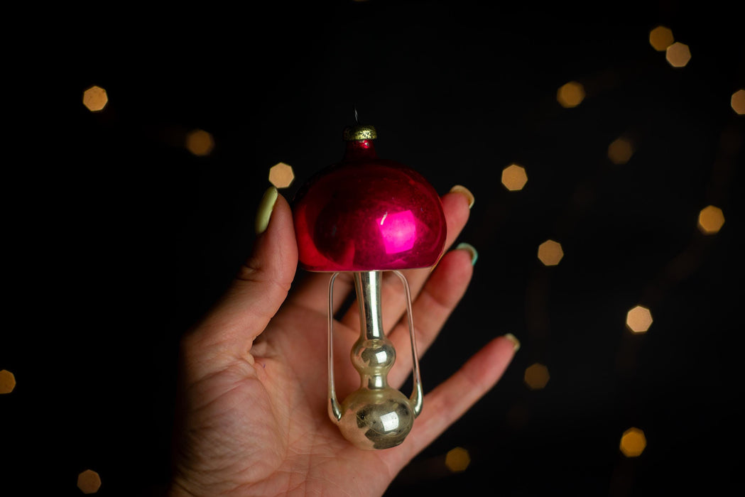 Vintage Glass Oil Lamp Ornament, USSR 1970s Christmas