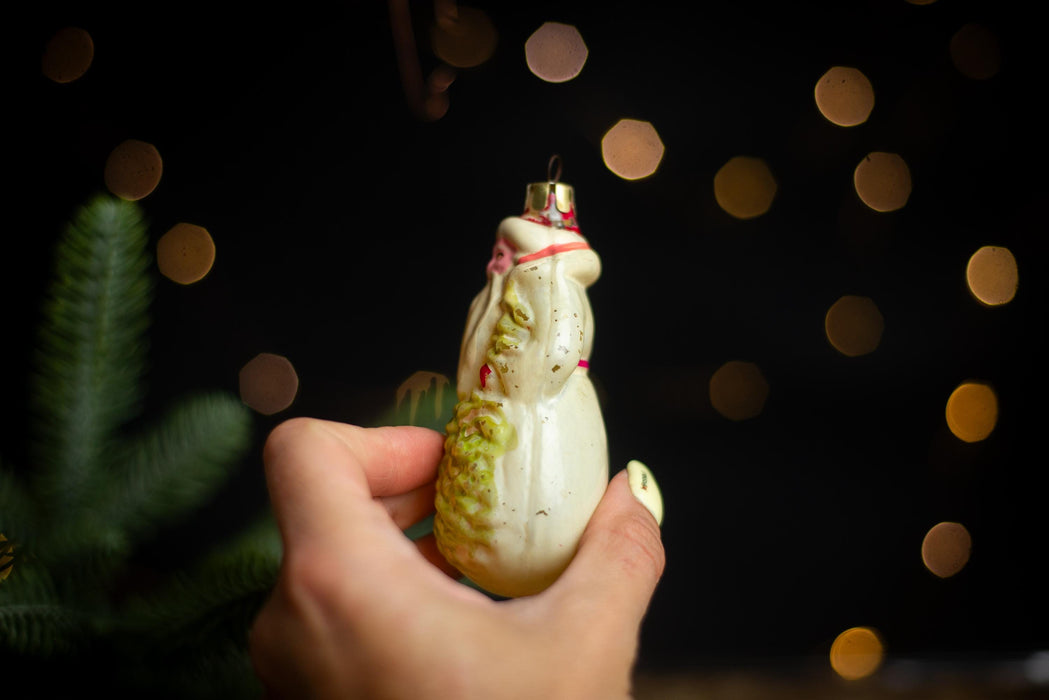 Vintage Glass Santa Claus Ornament, Mid Century Old World