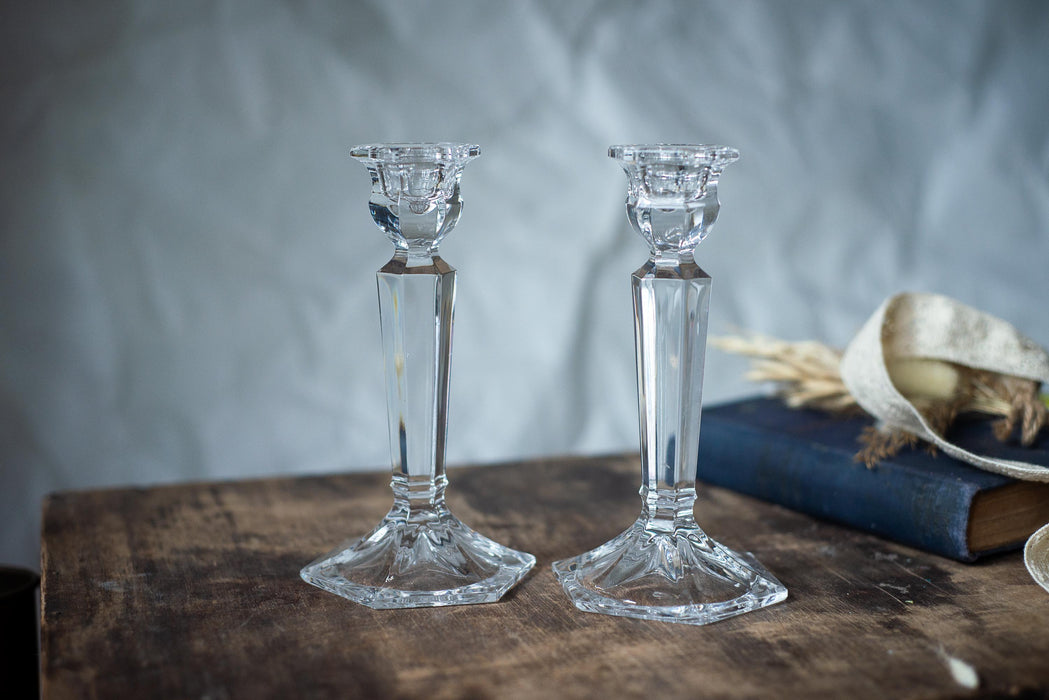 Vintage Crystal Candle Holder, Faceted Glass Taper Candlestick