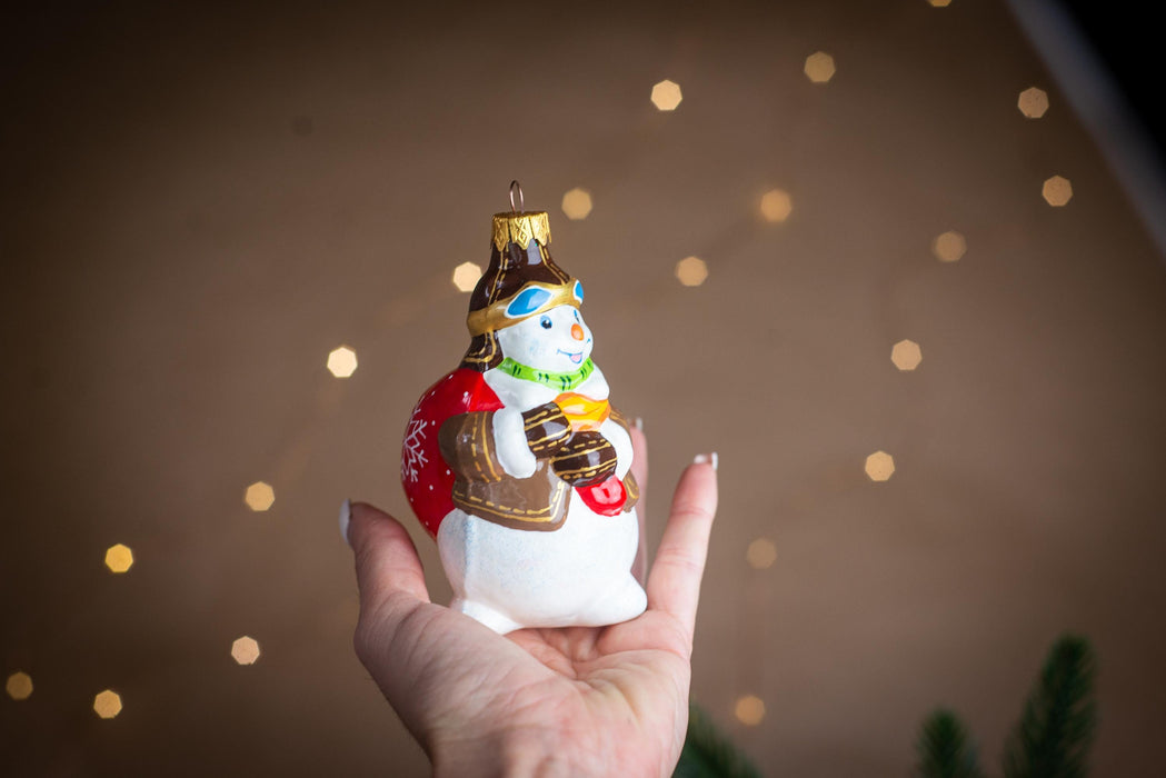 Snowman Pilot Glass Ornament, Vintage Christmas Tree