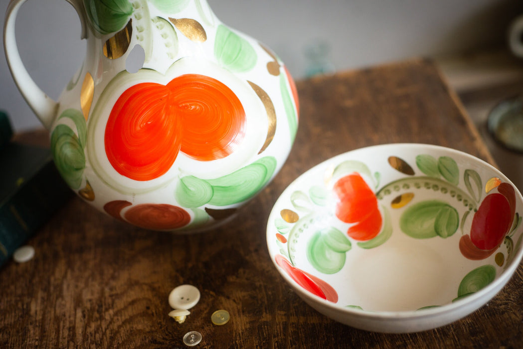 Vintage Porcelain Breakfast Set with Hand Painted Flowers, Rustic Tea Serving Trio