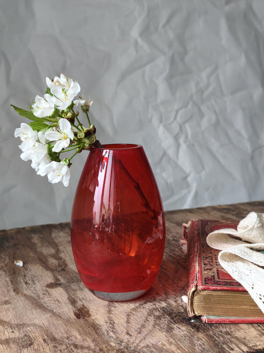 Red Glass Vase Mid Century, Small Retro Bud Vase Aesthetic Decor