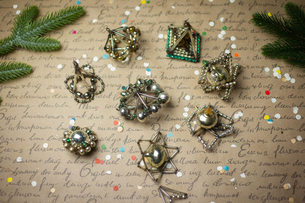Vintage Sputnik Glass Ornaments – Set of 8