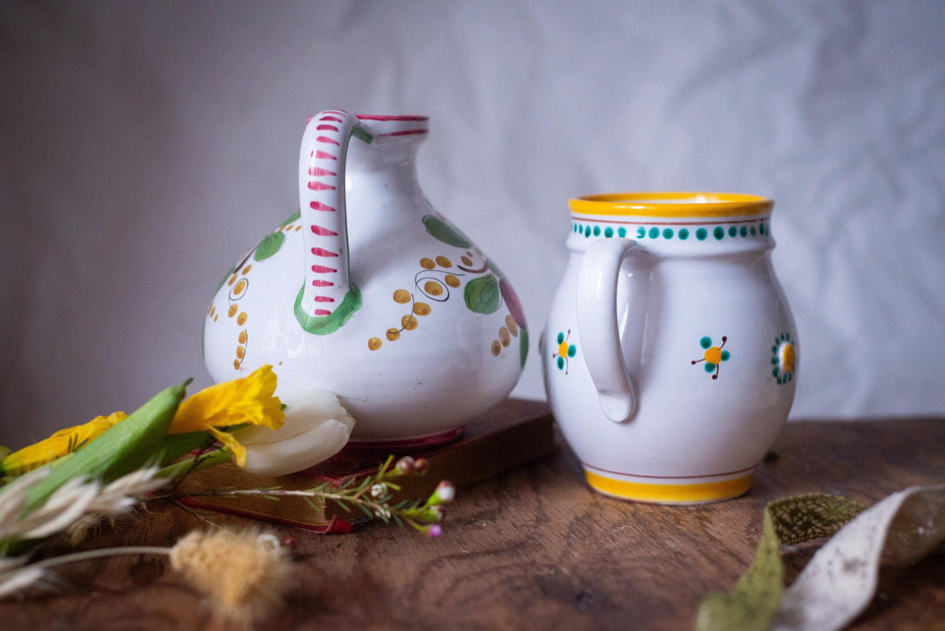 Vintage Italian Majolica Pitcher 1970s Hand Painted Ceramic Jug