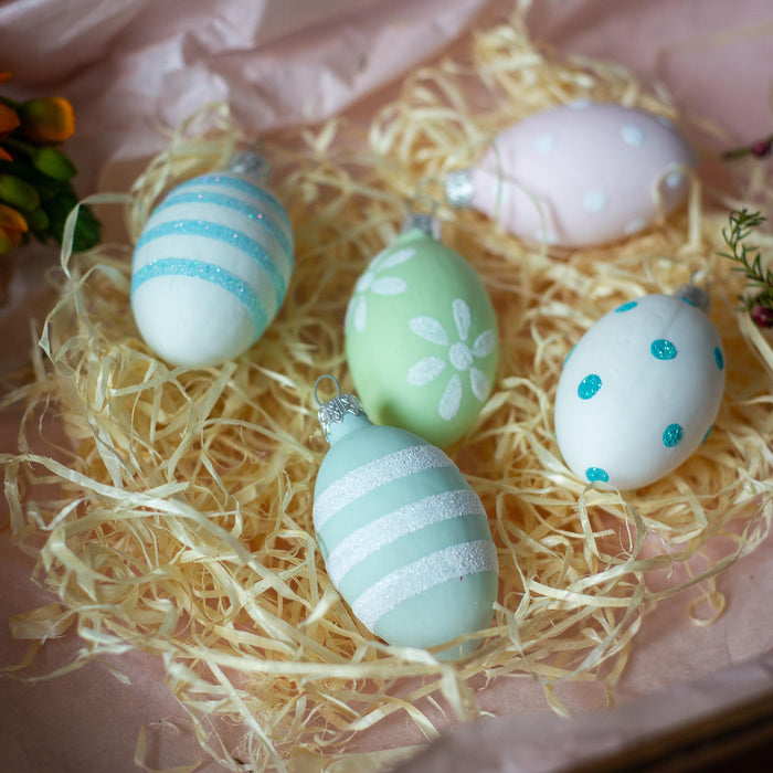 Glass Easter Egg Ornaments - Hand Painted Hanging Eggs for Easter Tree Decor
