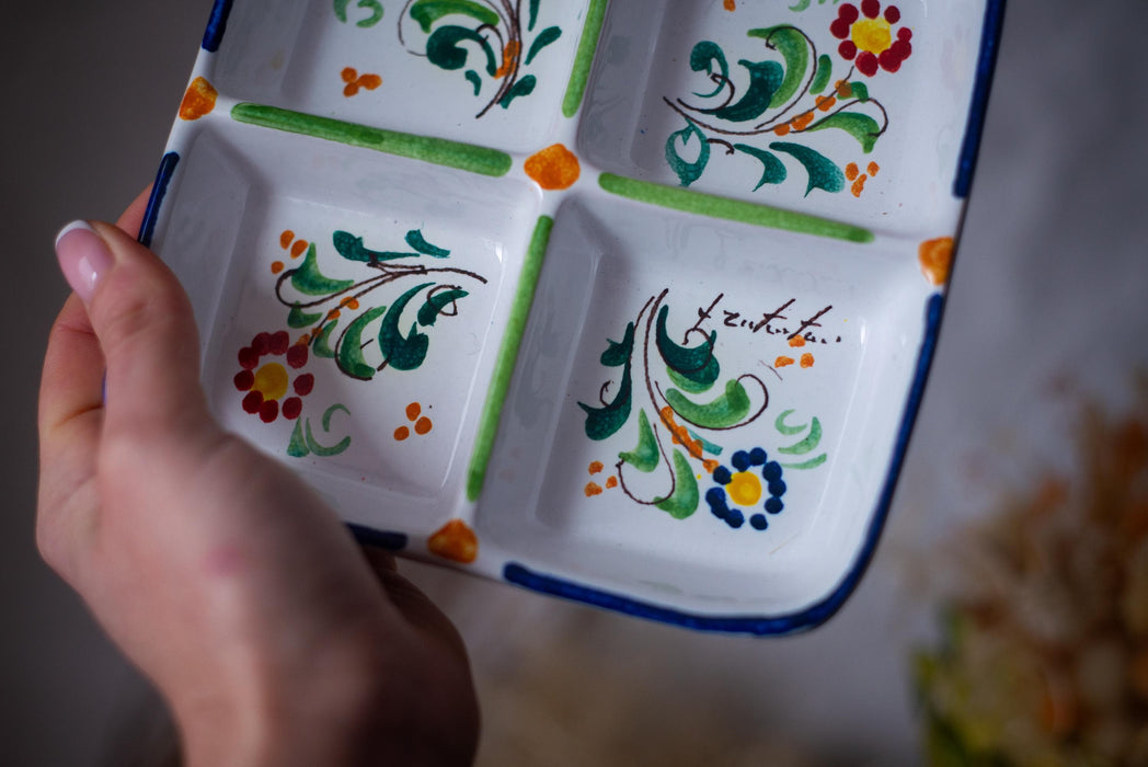 Vintage Italian Ceramic Divided Serving Dish – Hand Painted Floral Platter