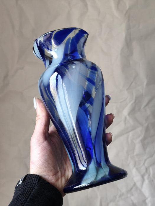 Vintage Murano Style Glass Vase, Cobalt Blue Art Glass, 1970s Bud Vase