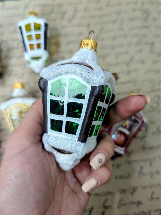 Christmas lantern glass ornament, Rustic Xmas tree
