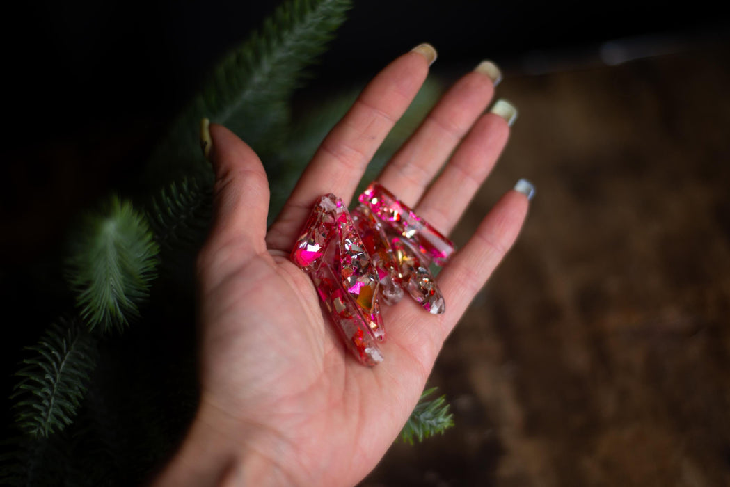 Boho Mosaic Christmas Ornaments, Iridescent Red Glass