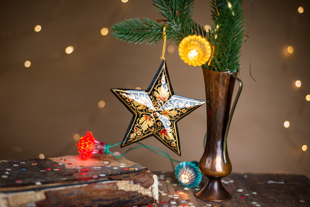 Vintage Wooden Star Ornament, Hand Painted German