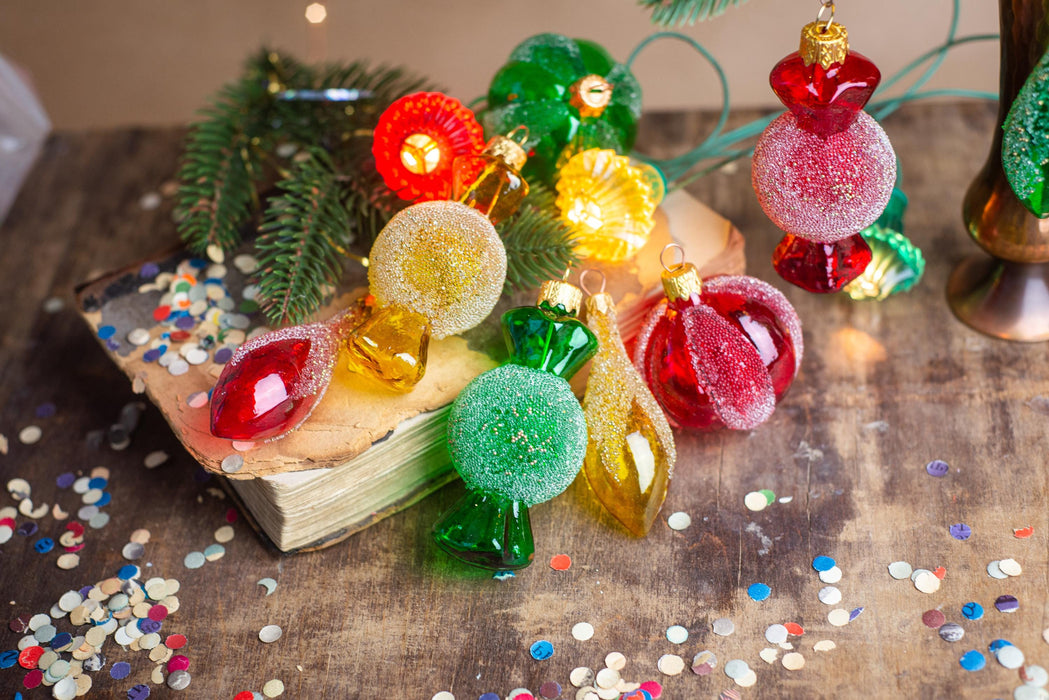 Glass lollipop ornament, Xmas tree candy hand blown