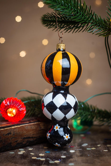 Hand-Painted Circus Harlequin Christmas Glass Ornament