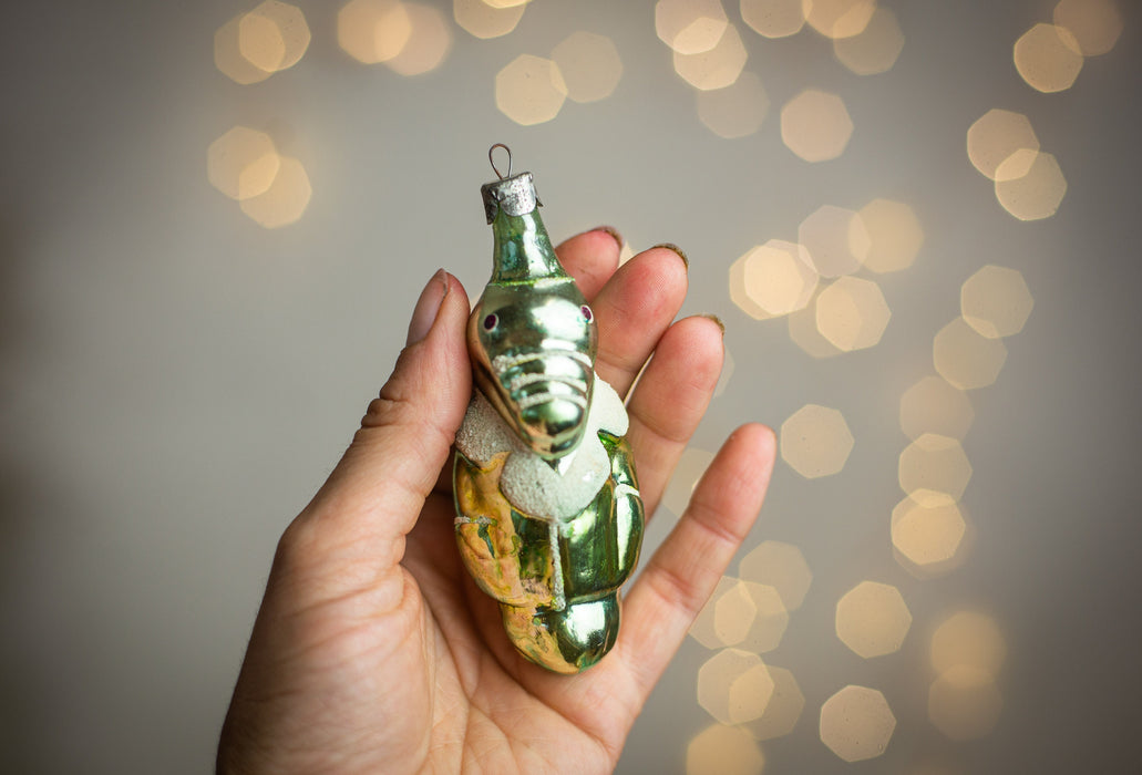 Vintage Gena Crocodile Glass Christmas Ornament - 1950s