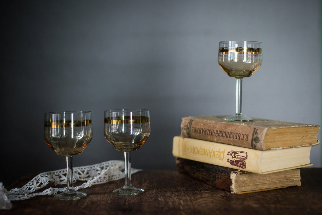 Vintage Gatsby Gold Rim Wine Glasses – Set of 3