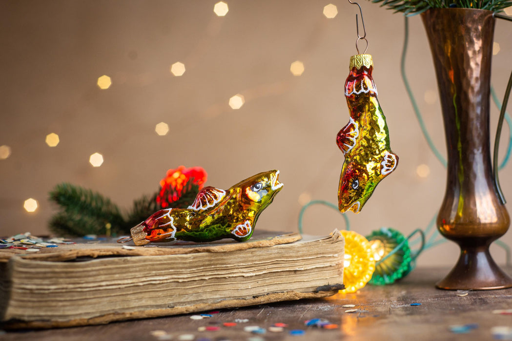 Goldfish Glass Christmas Ornament, Hand Painted Koi Fish