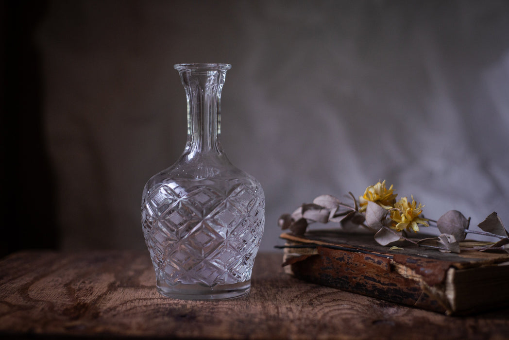 Vintage crystal glass decanter, alcohol carafe, vintage MCM barware, collectible whiskey decanter