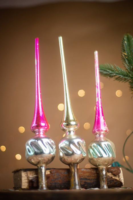 Vintage Silver & Pink Glass Christmas Tree Topper – 1960s