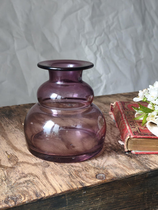 Mid Century Purple Glass Vase, Small Amethyst Bud Vase Decor