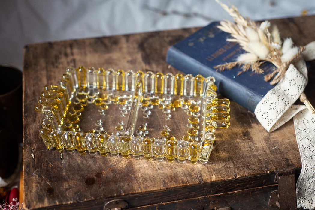 Amber Glass Serving Dish – Vintage 1970s Rectangular Tray with Handle