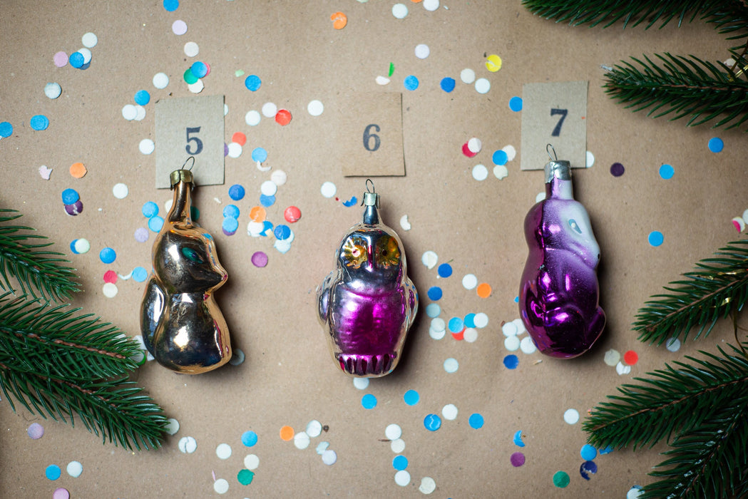 Vintage Glass Animal Christmas Ornaments, Mid Century