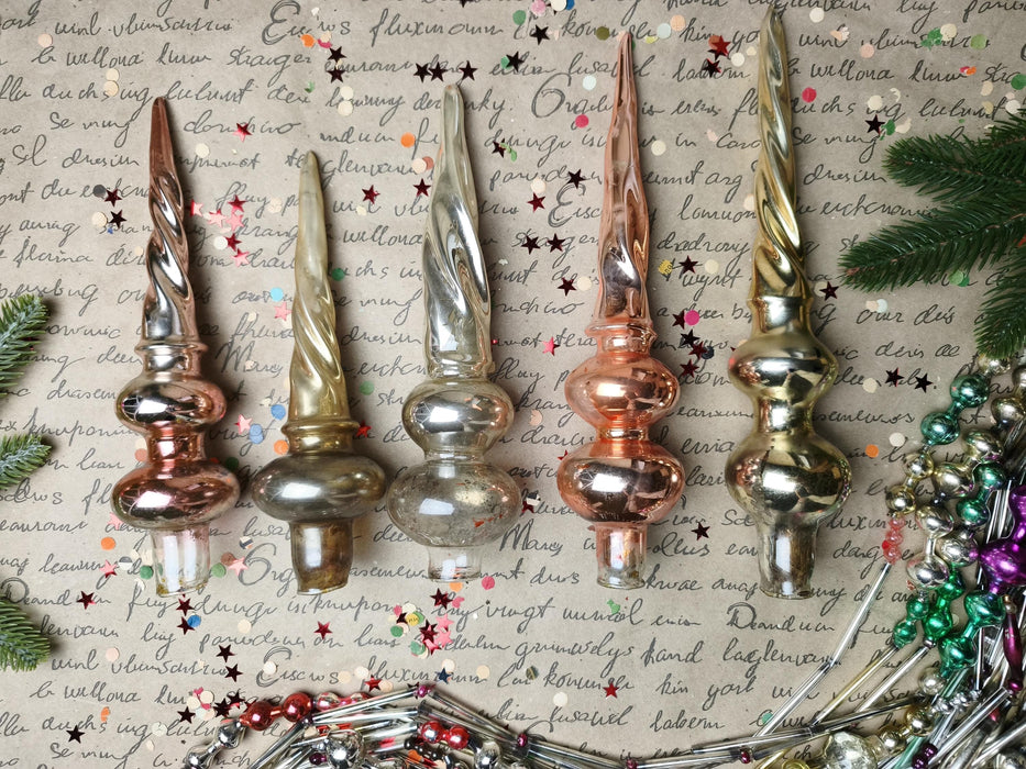 Vintage Gold Spiral Glass Christmas Tree Toppers – 1960s