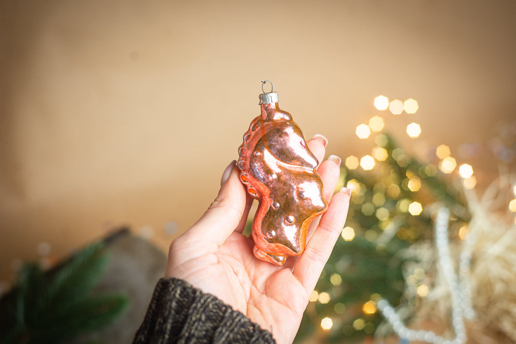 Vintage Glass Seahorse Ornament, Mid Century Pink
