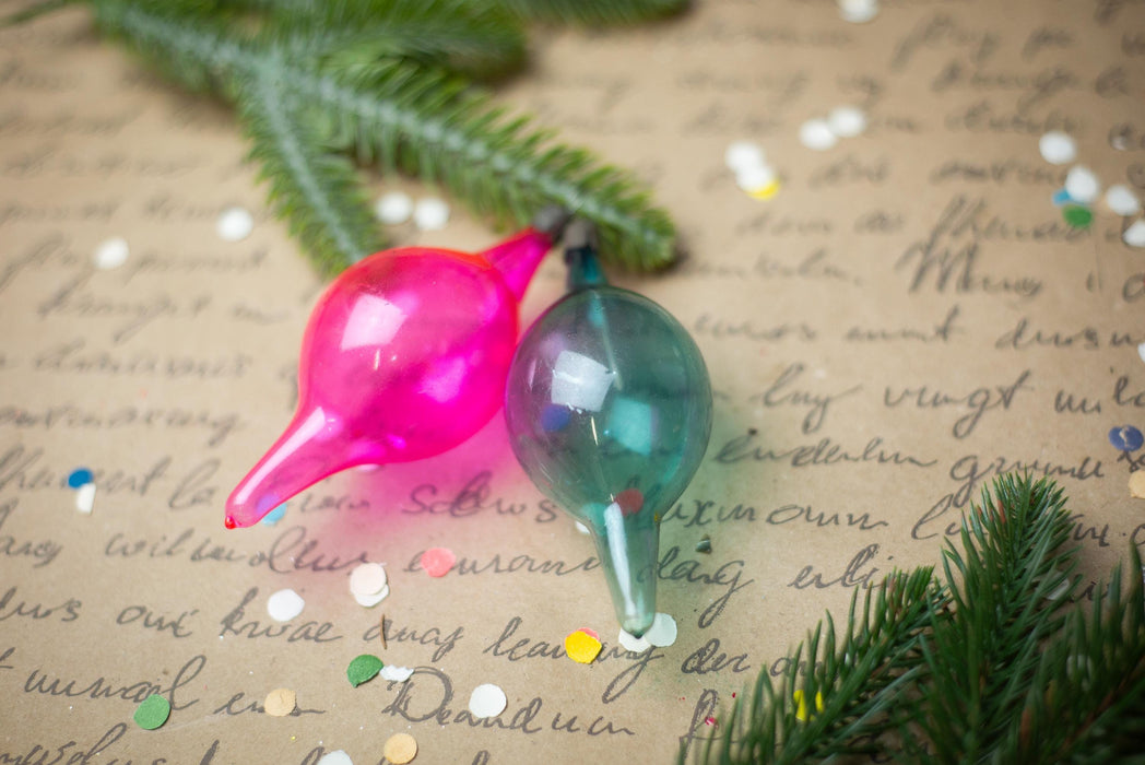 Vintage Pink Green Glass Finials – Set of 2