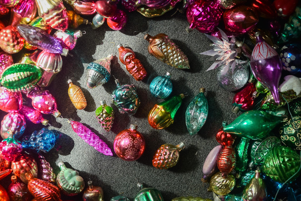Mystery Christmas Gift Box, 14 Vintage Glass Ornaments