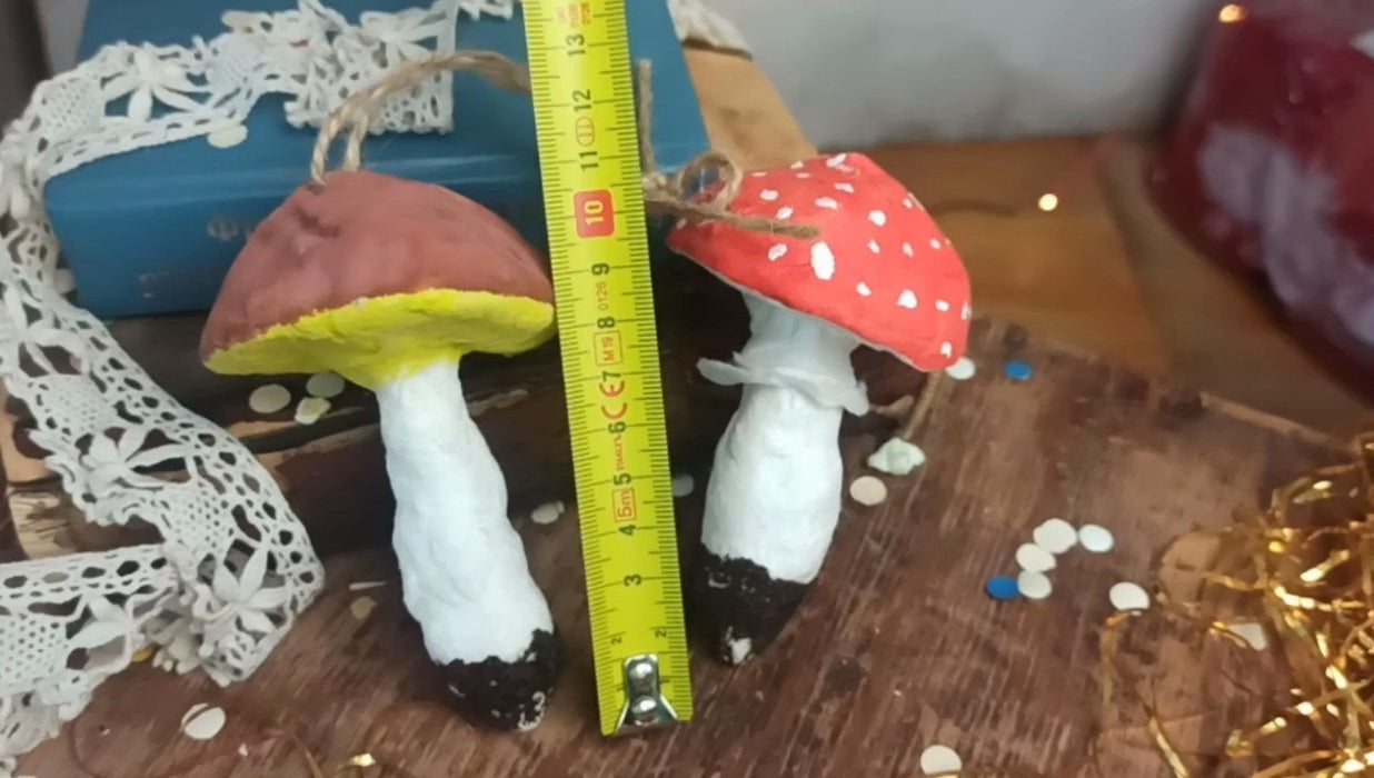 Spun Cotton Mushroom Ornaments, Handmade Fly Agaric