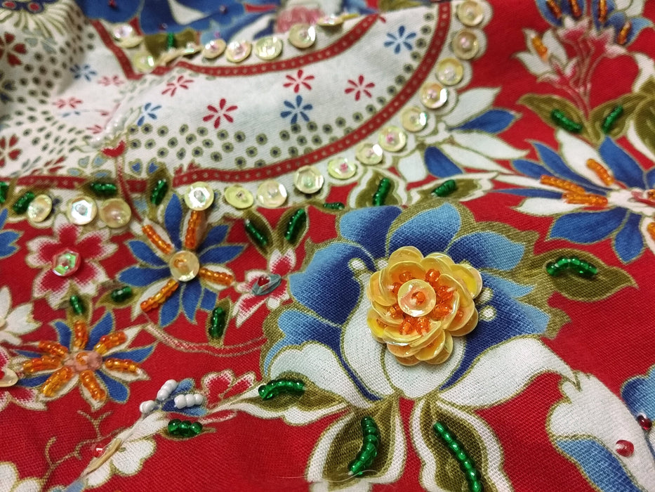 Vintage Floral Sundress - Adjustable Strap Sundress With Embroidered Cotton Details