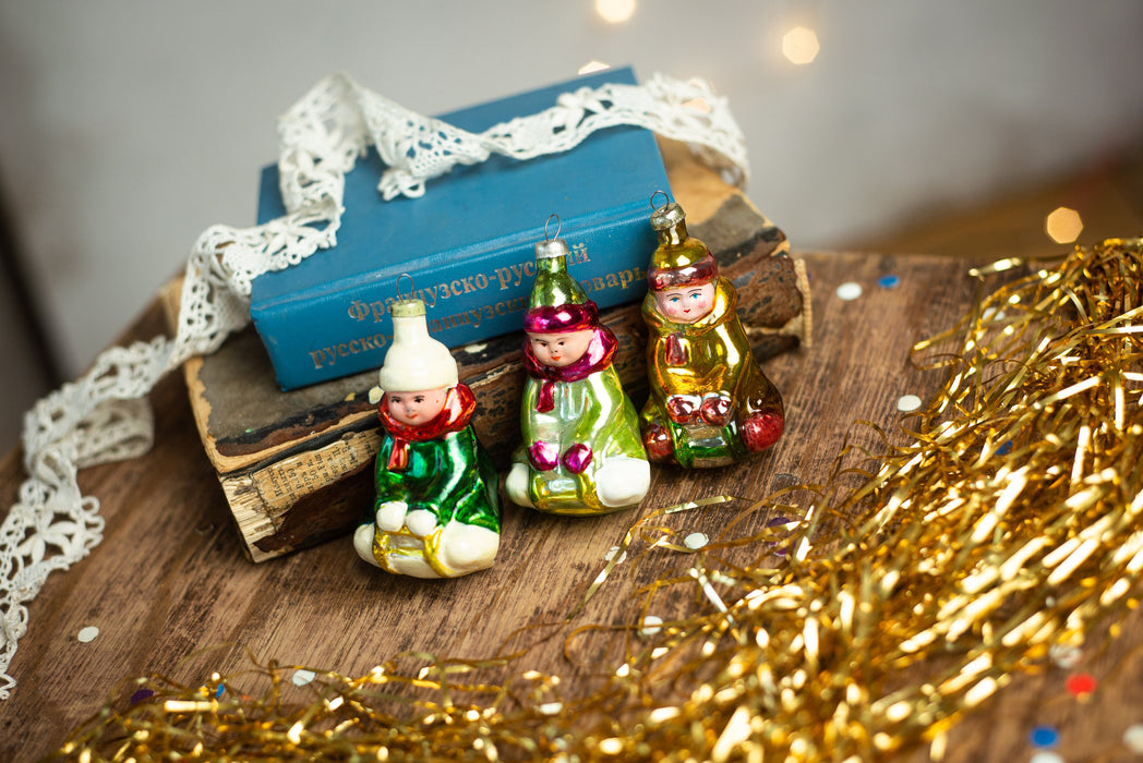 Vintage Sledding Boy Glass Ornament, Retro Christmas Tree