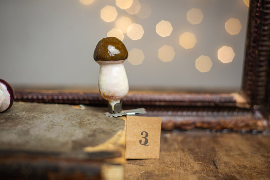 Vintage Mushroom Glass Ornament, Hand Painted Woodland