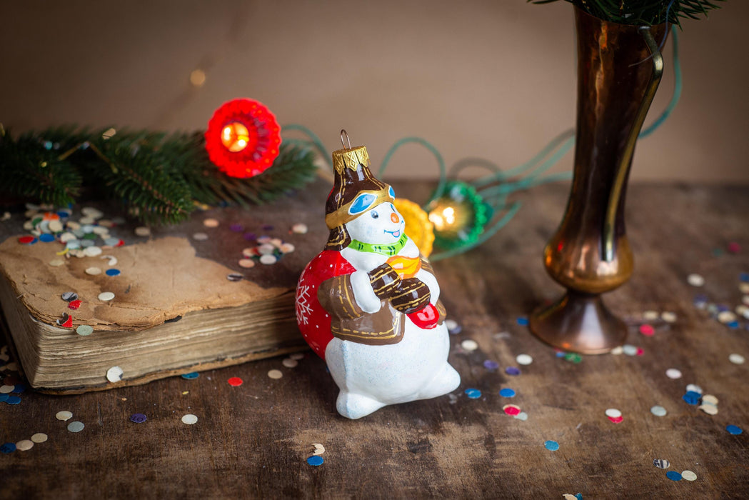 Snowman Pilot Glass Ornament, Vintage Christmas Tree