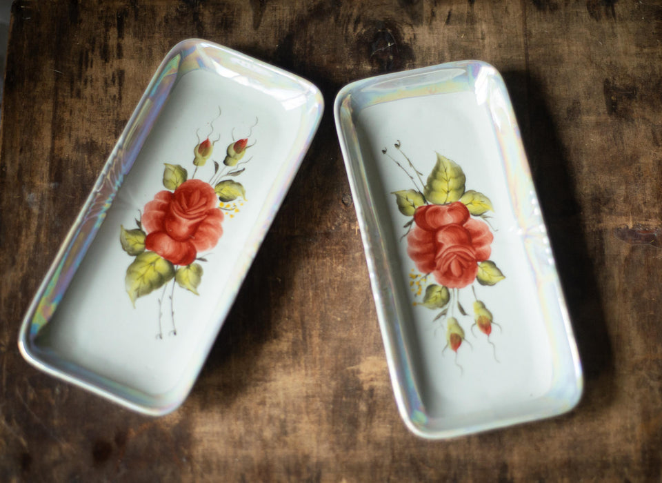 Vintage Porcelain Plates – USSR Floral Lusterware Set With Hand Painted Roses