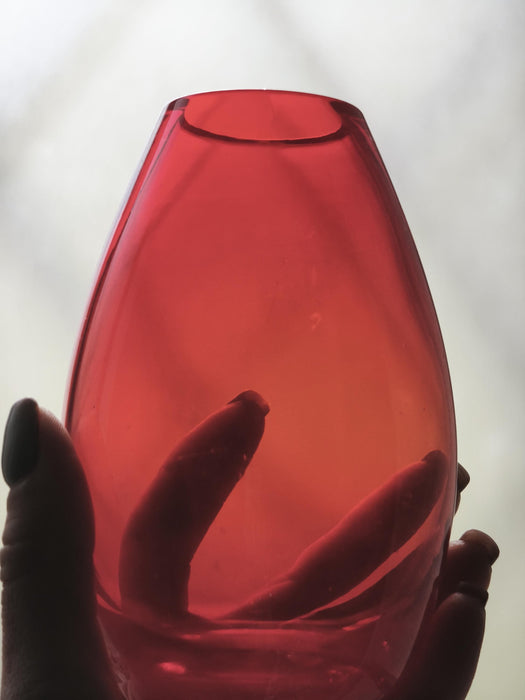 Red Glass Vase Mid Century, Small Retro Bud Vase Aesthetic Decor